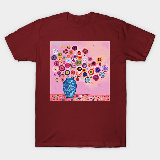 Cute Abstract Flowers in a Blue Vase Still Life Painting T-Shirt by bragova